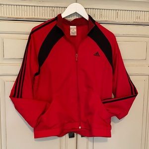 Adidas Full Zip Red Athletic Jacket Pockets Active Wear Wind Breaker Sz Medium